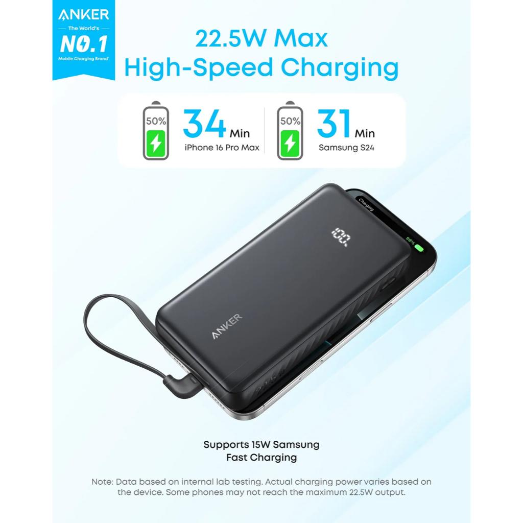 Anker Powerbank Built-in USB C Cable 10000mAh Zolo - Black A110DH11