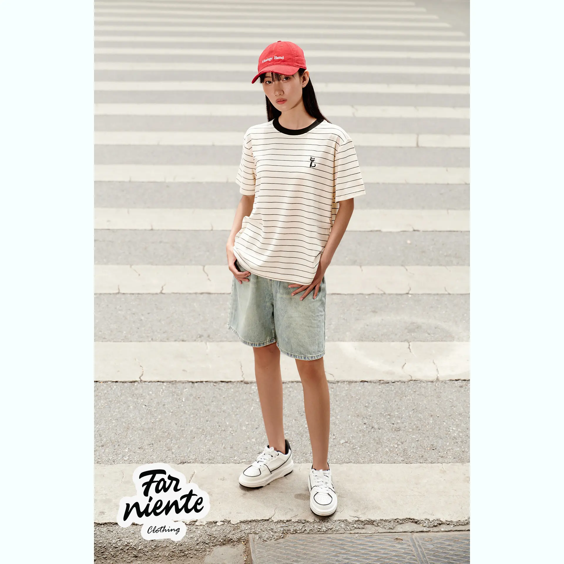 [FarNiente] Áo thun kẻ ngang phong cách Năng động, Trẻ trung Nhung Nữ Top Women Cotton