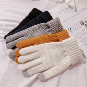 Guantes de lana tejidos térmicos de invierno, guantes deportivos engrosados de color sólido con pantalla táctil para ciclismo y senderismo, accesorios deportivos y para exteriores