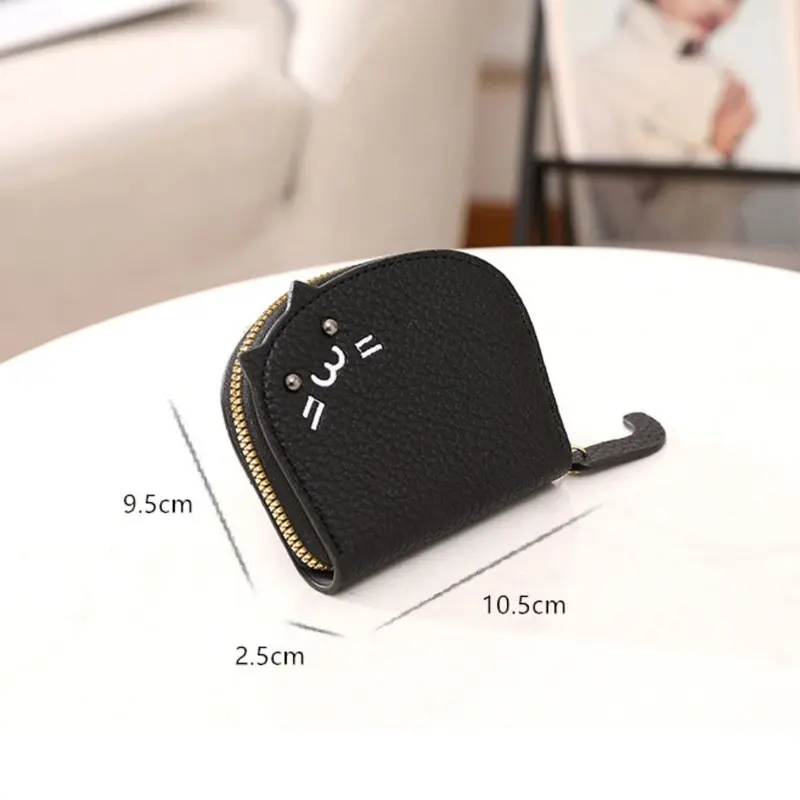 Ví Đựng Thẻ Mini, Thiết Kế Hình Mèo Hoạt Hình Dễ Thương, Da PU Siêu Mỏng, Có Khóa Kéo, Thích Hợp Cho Phụ Nữ Và Trẻ Em Gái, Chủ Thẻ 2