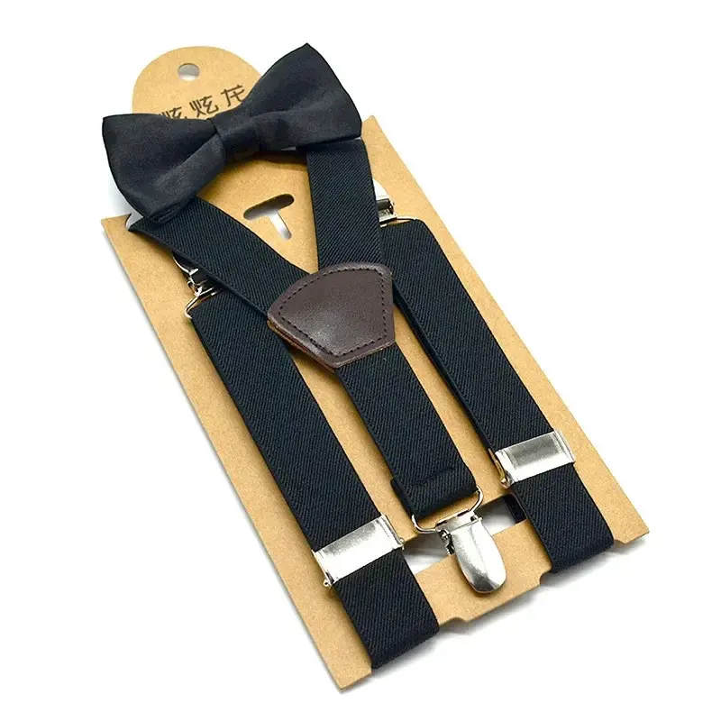Children New High Elastic Bow-knot Set Kids Baby Boy Toddler Party Wedding Matching Braces Suspenders Fashion Luxury Bow Tie Set