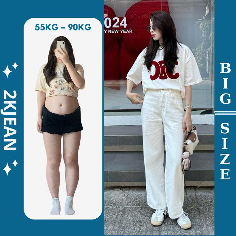 Quần suông ống rộng jean nữ trơn màu trắng lưng cao quần baggy bò suông rộng trơn hàng VNXK bigsize MS105 2KJean