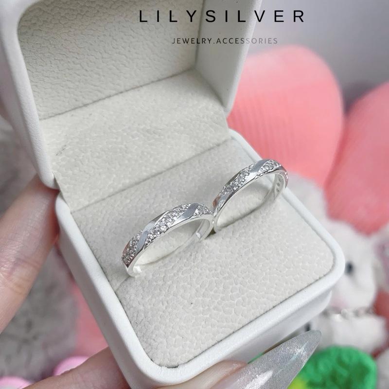 [Tặng Chứng chỉ tình yêu] Nhẫn đôi bạc nam nữ Lily Silver, đính đá dạng xoắn basic chất liệu bạc ta - tặng kèm hộp da cao cấp