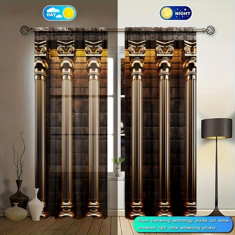 2pcs Roman Column Printed Curtain For Home Decor Rod Pocket Window ...