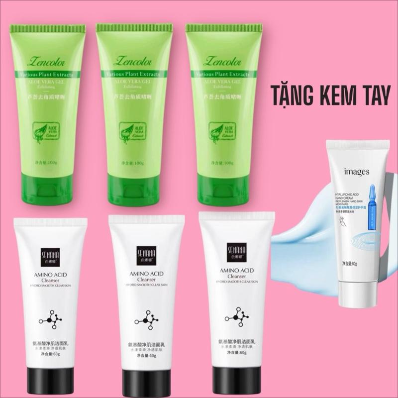 3 tẩy tế bào chết Nha Đam  và 3 sữa rửa mặt Senna Tăng Kem Dưỡng Tay  Tẩy Da Chết Skincare  vitaminc làm săn chắc/nâng cơ vitamin e  chống lão hóa dưỡng ẩm kiềm soát Dầu