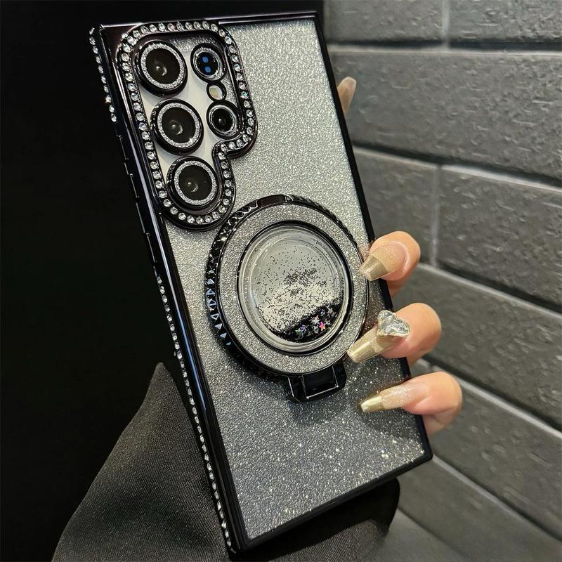 Product Introduction of Rhinestone Decor Phone Case with Ring Holder, 1 Count Magnetic Phone Protective Cover, Phone Accessories Compatible with Samsung Series 6