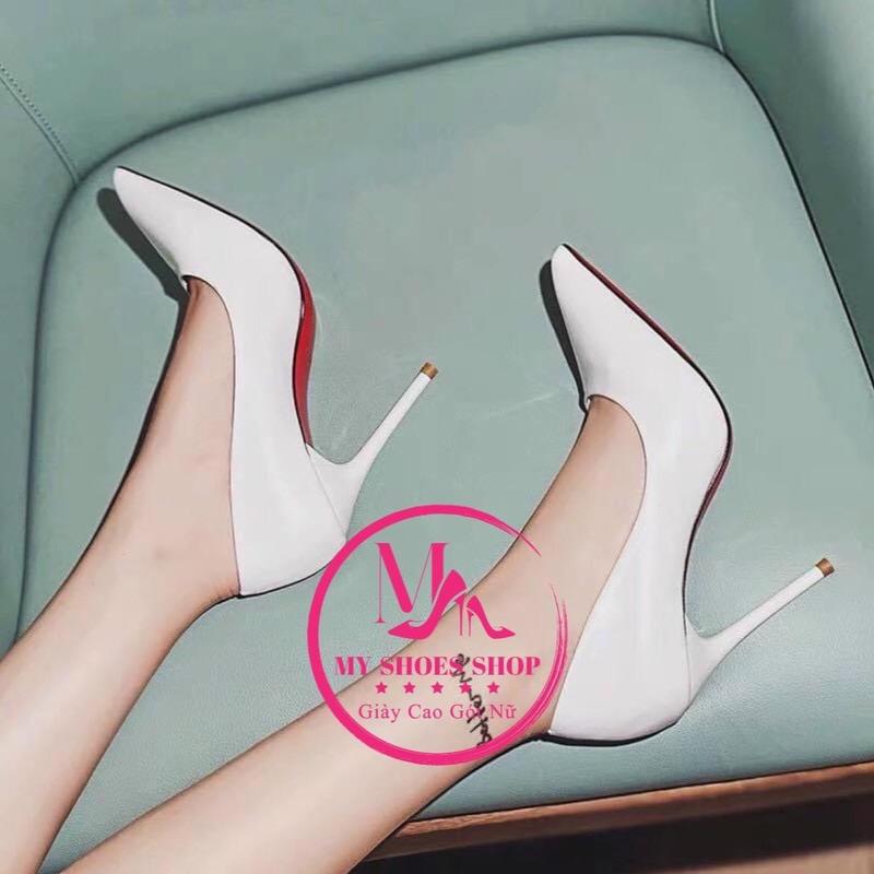 Màu Trắng, Chiều Cao 8cm 9cm 10cm - Giày Cao Gót Da Bóng Đế Đỏ