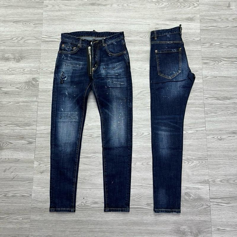 QUẦN JEAN NAM MÃ D2-23 XANH RÁCH KHOÁ LỆCH 4 CÚC , BÒ DÀI CAO CẤP , CO DÃN , PHOM ÔM CHÂN D-S-Q , Có Túi