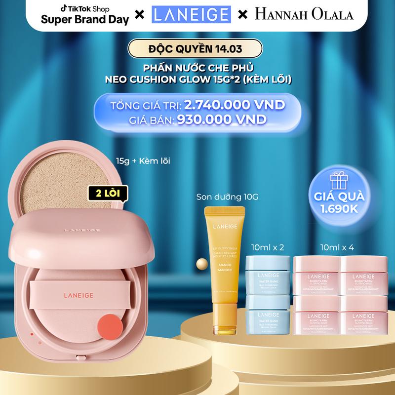 LANEIGE x HANNAH OLALA - [Phiên bản mới] Phấn nước che khuyết điểm mỏng nhẹ lâu trôi LANEIGE NEO Cushion Glow 15gx2 kèm lõi thay thế Mỹ Phẩm Cosmetic Women Trang Điểm