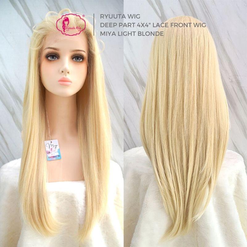 Ryuuta Wig Deep Part Half Lace Wig Lurus Panjang Miya Light Blonde 28 inch 70 cm 3