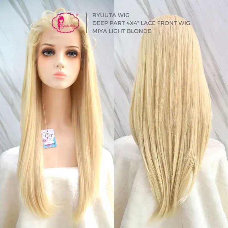 Ryuuta Wig Deep Part Half Lace Wig Lurus Panjang Miya Light Blonde 28 inch 70 cm 2
