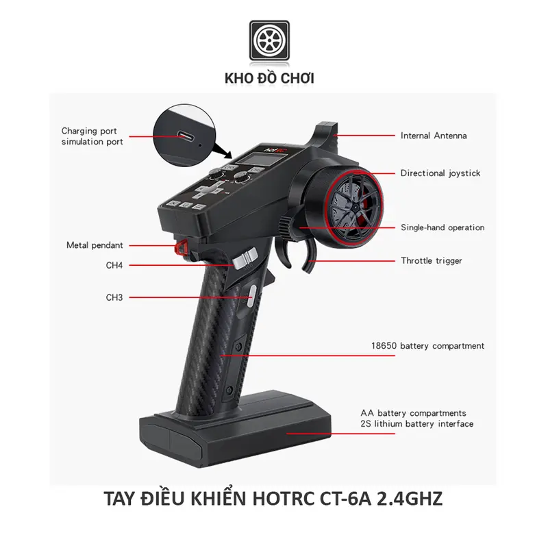 Tay điều khiển HotRC CT6A 2.4Ghz (6 Kênh) 6