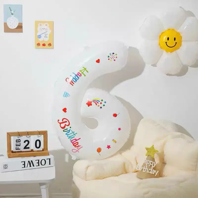 Bóng số trắng kèm sticker dùng để trang trí sinh nhật 5