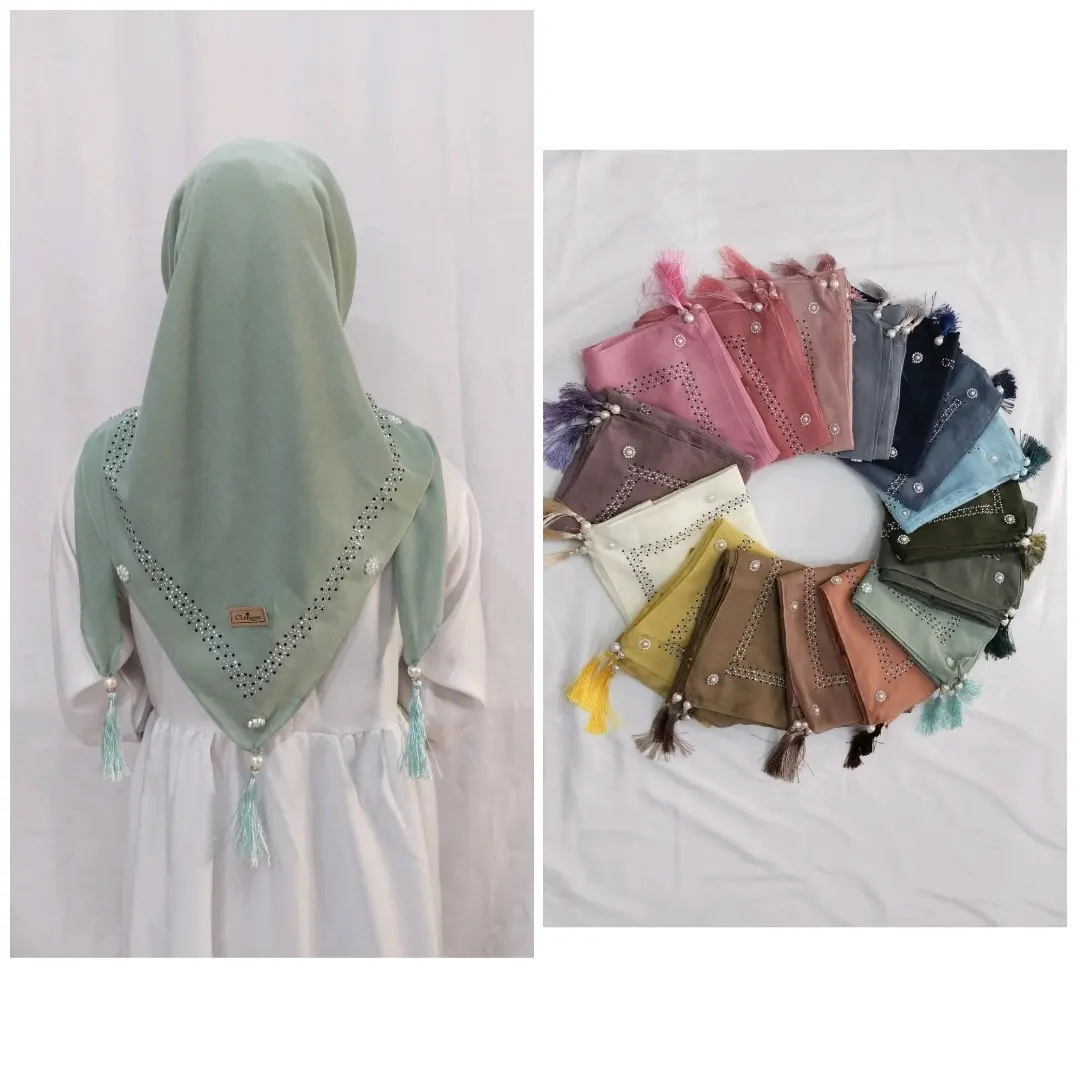 Jilbab Segi Empat Voal Premium Payet Manik Mata Namira 110x110cm - Instan, Nyaman, Silk, Square, Kerudung