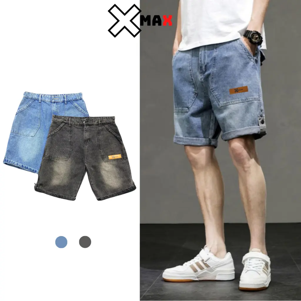 Quần short jean nam ống suông rộng XMAX quần đùi bò nam túi xéo bản to phong cách hàn quốc B022