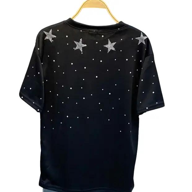 Áo thun nam nữ  Ngôi Sao kim tuyến vảy Sơn  cổ tròn, áo hotren thời trang 2024 Menswear Cotton Nhung Dệt