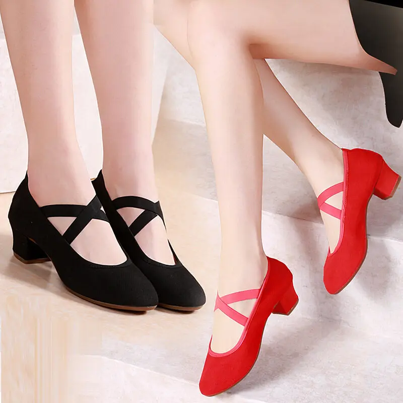 Dance Shoes Women's Latin Jazz Dance Shoes Canvas Soft Sole High Heels Adult Dance Hall Tango Casual Shoes Women's Sports shoes