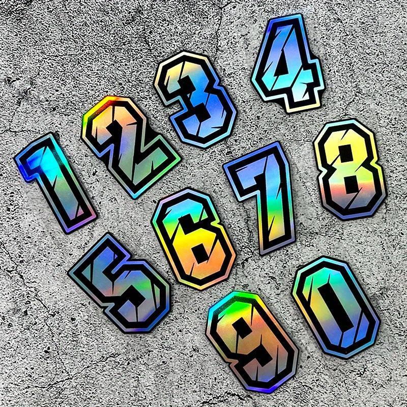 Laser Effect Digital Number Sticker, Universal Creative Logo Waterproof Outdoor Decorative Sticker, Car Exterior Accessories for Motorcycle Body Scratches Cover Laptop Luggage Mailbox 2