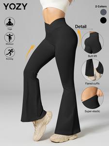 Yozy-gooo Women's Solid Flare Leg Sports Pants, High Stretch Yoga Leggings, Ladies Sportswear for Indoor Outdoor Wear, Seamless Yoga Leggings