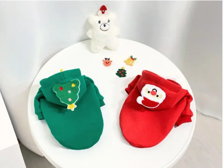 Áo nỉ hoodie giáng sinh dành cho chó mèo hình cây thông và ông già noel 2