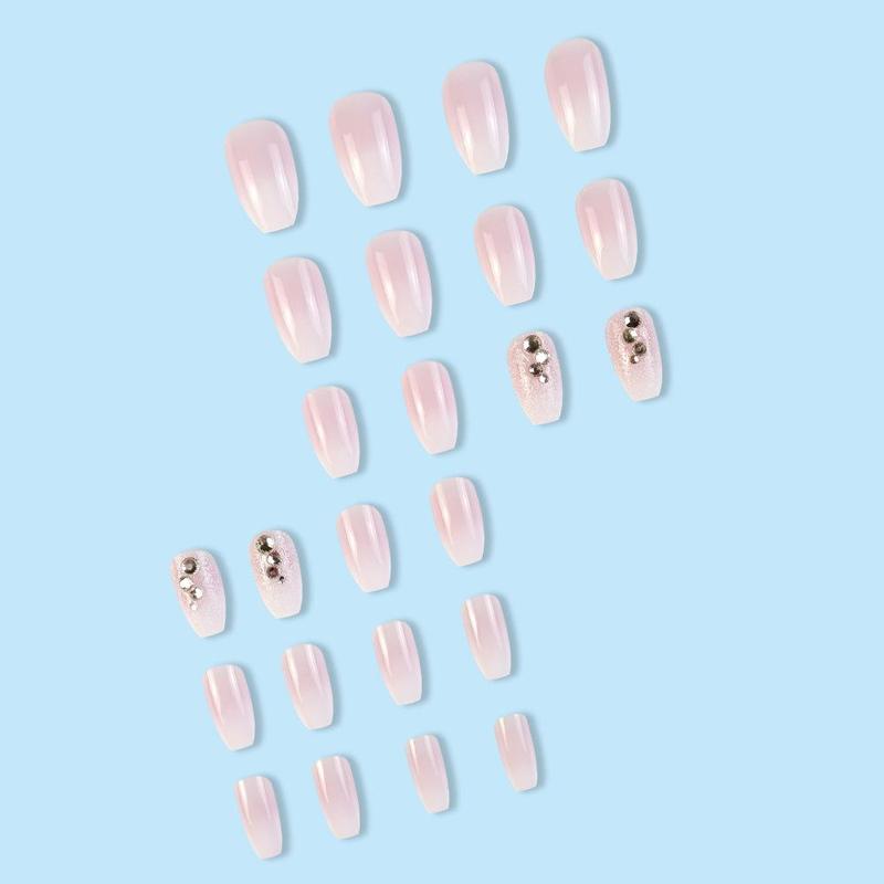 Product Introduction of Gradient Glitter Rhinestone Decor Fake Nail, 24pcs/set Shimmer Fashion Press on Nails for Women & Girls DIY Nail Art, Elegant Stick on Nails Kit, Aesthetic Nail Art Kit 11