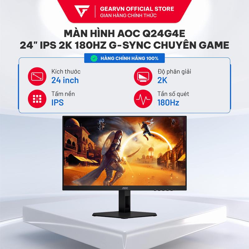 Màn hình Gaming 24 inch 2k AOC Q24G4E 24" IPS 2K 180Hz G-Sync chuyên game (350 nit/ 180hz/ 122% SRGb/ Delta E <2)