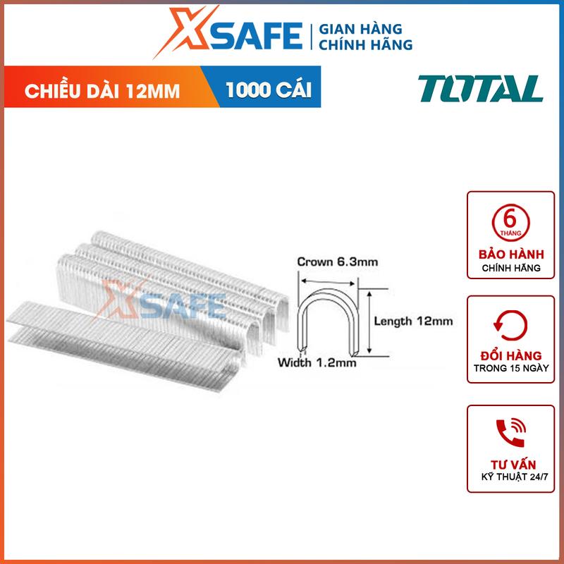 Đinh ghim bấm chữ U TOTAL 1000cái/ hộp, đầu ghim 6.3mm, chiều rộng 1.2mm, dùng cho kìm bấm ghim