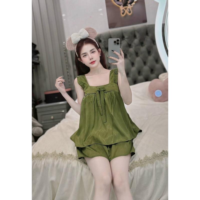 đồ ngủ lụa 2 dây dành cho nữ form rộng chuẩn dáng, áo tay cánh tiên quần đùi mặc nhà mùa hè mềm mát CARY Women Voi Voan ao  ngu bang lung 2
