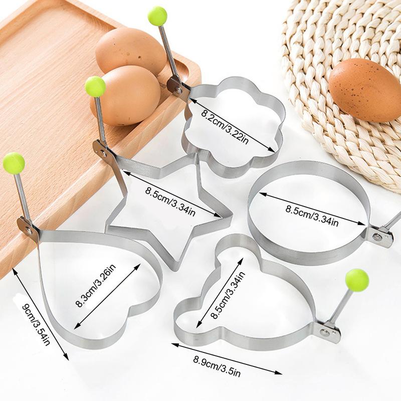 Product Introduction of 5Pcs Stainless Steel 5Style Fried Egg Pancake Shaper Omelette Mold Mould Frying Egg Cooking Tools Kitchen Accessories Gadget 5