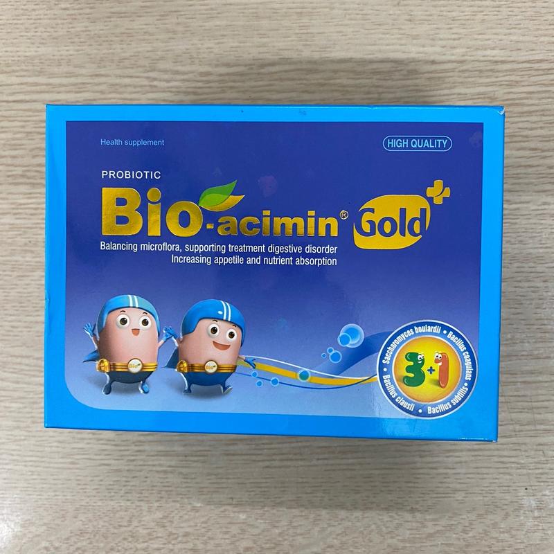 Cốm vi sinh Bio acimin gold hỗ trợ trẻ ăn ngon, bổ sung vi chất bào tử lợi khuẩn và nấm men cùng các acid amin thiết yếu Hộp 30 gói