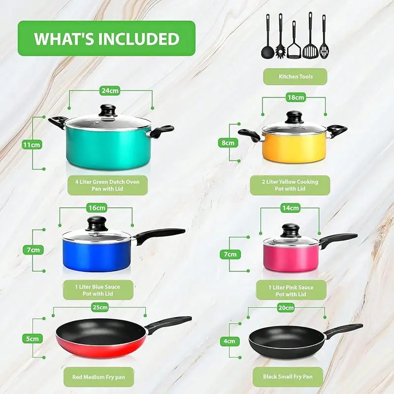 #KUP NutriChef, 15 Piece Pots And Pans Set - Non-Stick Cookware Set, Induction Hob Cookware Set, Premium Cooking Set W/ Lids, Heat Resistant, Saucepot, Frying Pans, Oven Pot, Lids, Colorful 1