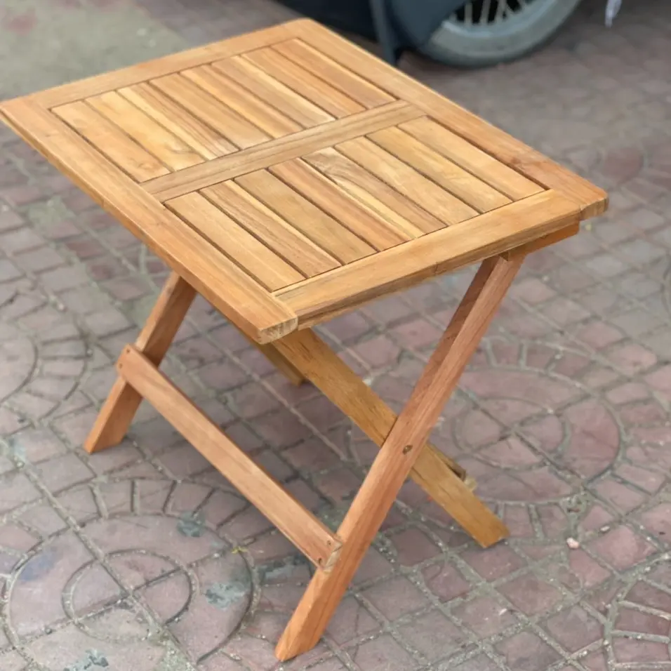Bàn gỗ tràm tự nhiên, bàn gỗ chữ nhật gấp gọn phù hợp quán cà phê sân vườn, dã ngoại, camping, cắm trại