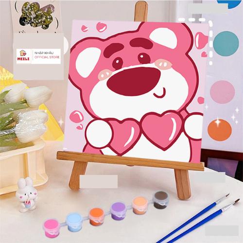 Tranh số hoá Cô Bé Kuromi Hoạt Hình Tranh Tô Màu 20x20cm dễ thương đầy đủ cọ, màu, căng khung sẵn MEILI STORE 6