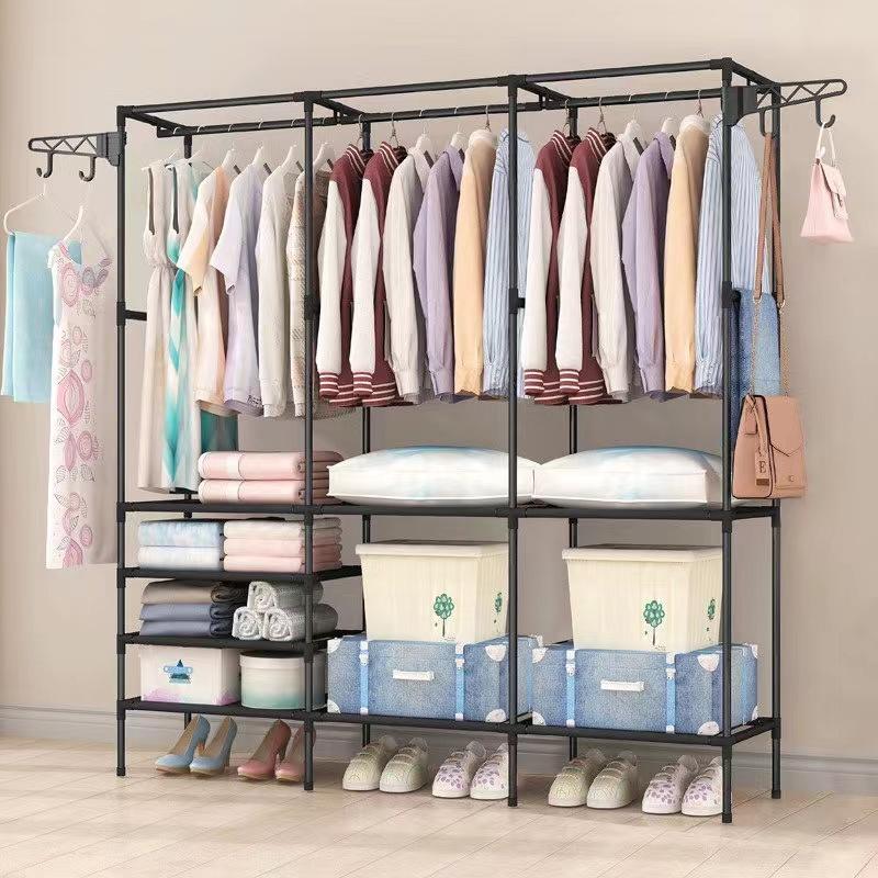 3-row Large Capacity Coat & Shoe Rack, Household Bedroom Floor Clothes Storage Rack, Freestanding Multifunctional Clothes Wardrobe Shelves for Bedroom, Summer Gifts 4