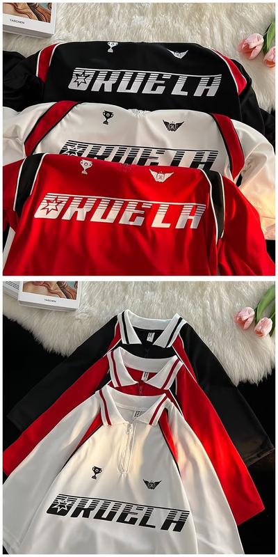Product Introduction of American Couple Short-Sleeved Polo Shirt Summer Trendy Color Matching Printing Lapel T-shirt Loose High Street Men's Half-Sleeve T-shirt 6