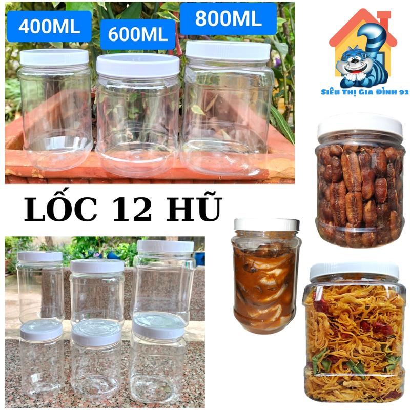  Hủ Nhựa Duy Tân  Lốc 12 Cái  Keo Lọ Hủ Nhựa Đựng Gia Vị 400ml,600ml,800ml Hũ Đựng Khô Gà Me Lào Mắm Hũ Nhựa 