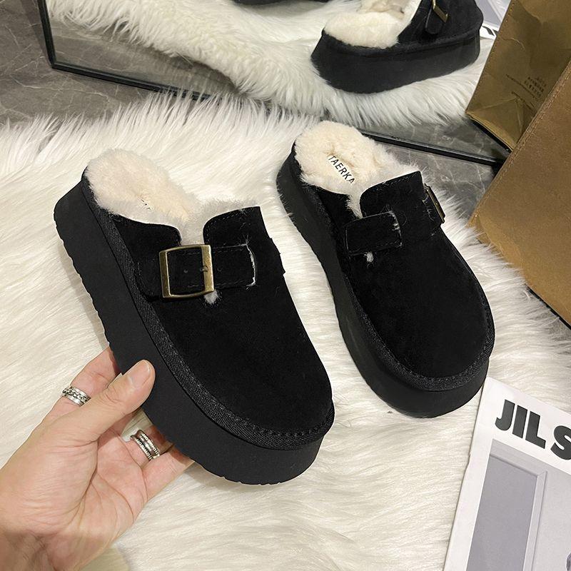 Product Introduction of Dép Lê Bên Ngoài Nữ, Furry, Tăng Chiều Cao, Boken Mới, Bít Mũi, Lót Lông Cừu Lười, Ấm Áp, Đế Lười, 20242024 2