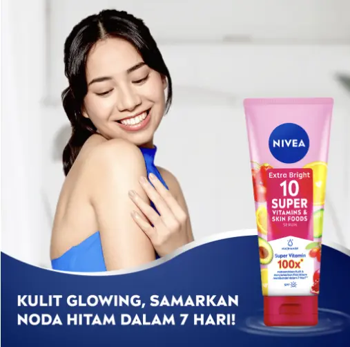 【BPOM】NIVEA Extra Bright Body Serum 10 Super Vitamin & Skin Food + Niacinamide SPF15 180mL 3