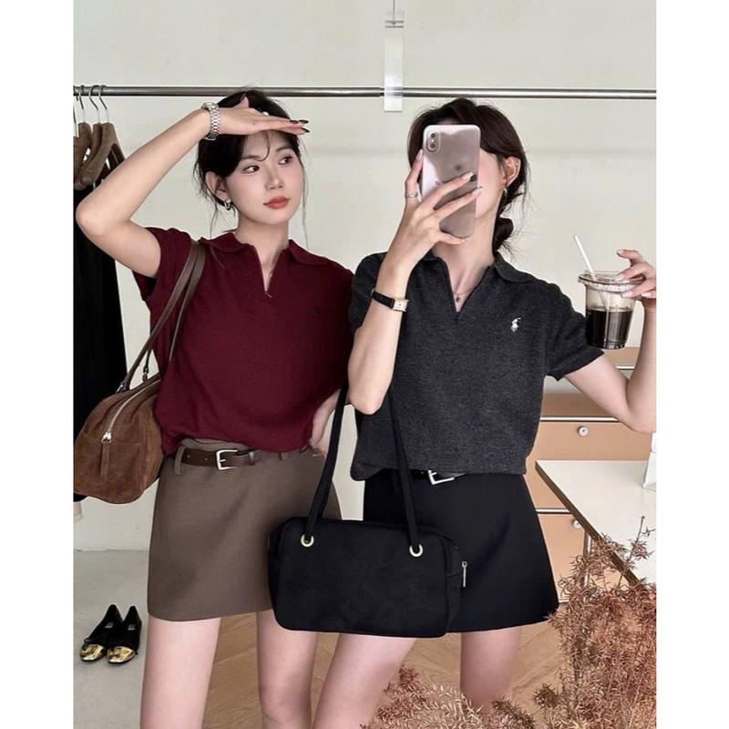 [Bigsize 55-100kg] Áo polo cổ khoá thêu ngựa chất len thỏ hè/ len mongtoghi mát 2025 ( form rộng, không ôm, bó)