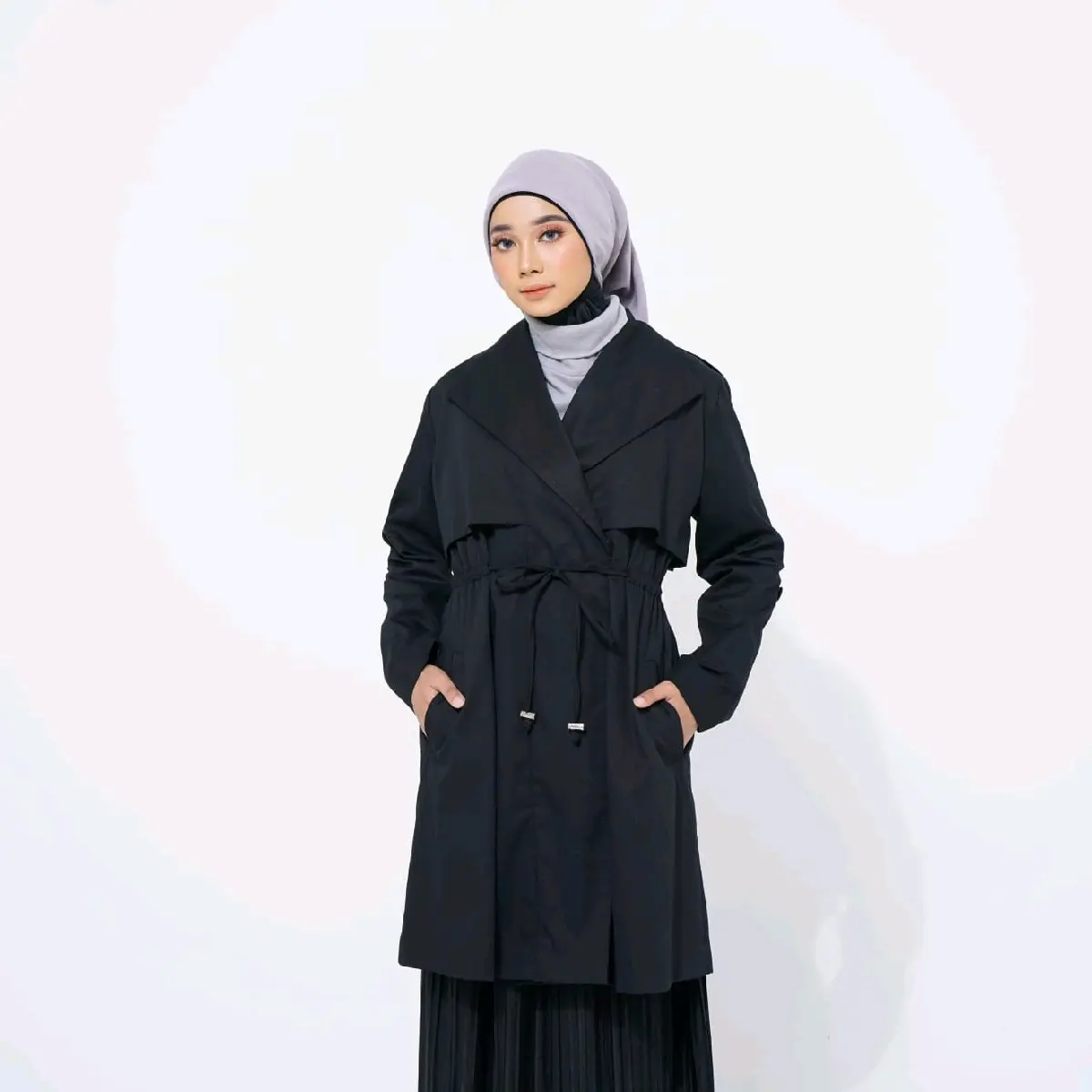 Baju Muslimah Bandung Perempuan American Drill Cantik Motip Polos Bravia Coat Black
