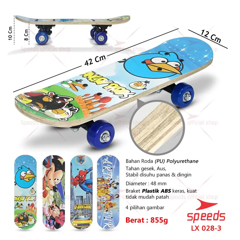 SPEEDS Skateboard Anak Papan Luncur Papan Roda Bergambar Olahraga 028-1705 1