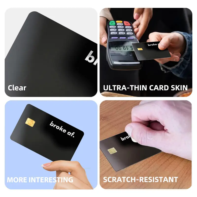 Broke AF Credit Card Skin Sticker, 4 Counts/set Ultra-thin Waterproof & Scratch Resistant Card Sticker, Personalized Bank Card Skin Protector 7