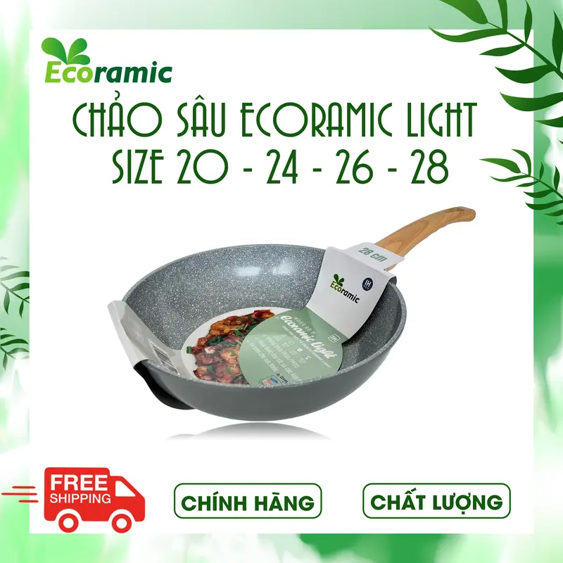 Chảo Sâu Vân Đá Đáy Từ Ecoramic Light - Size 20/24/26/28 - Chống Dính Cao Cấp 0