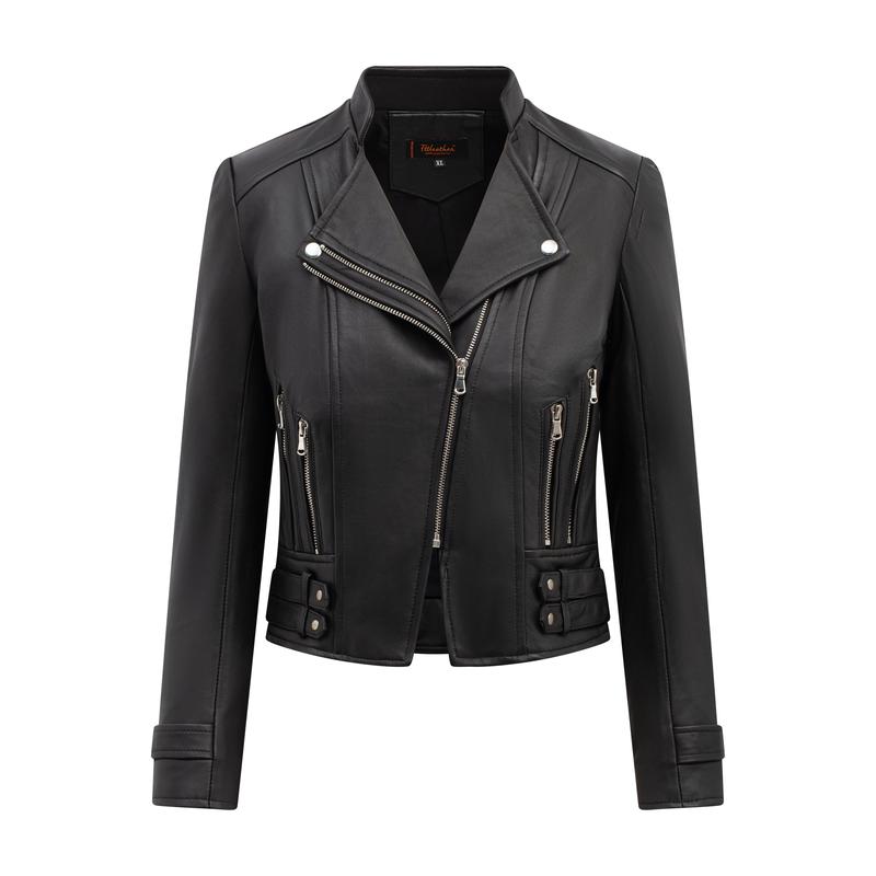 Áo da nữ Croptop Biker Jacket Fttleather 2 khóa túi dọc phối 4 đai cố định trẻ trung, thanh lịch AN303C - Bảo hành trọn đời da thật - Women