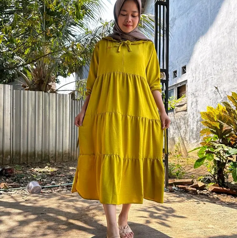 Gamis Midi Dress Rempel Ruffle Susun Crinkle Airflow Premium Muslim Wanita Nyaman Panjang Balon Variasi Remaja Motif Kondangan Gaun Lebaran 4