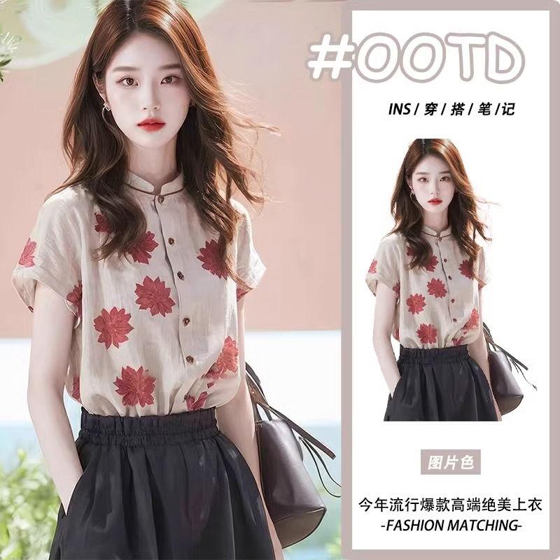 Áo Sơ Mi ngắn Tay Cổ Đứng Cho Nữ ...