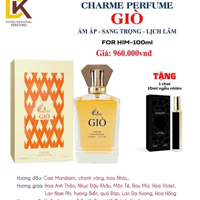 Nước Hoa CHARRME PERFUME Giò 100ml dành cho Nam xịt thơm [tang kèm 1 chai nước hoa 10ml ngẫu nhiên]