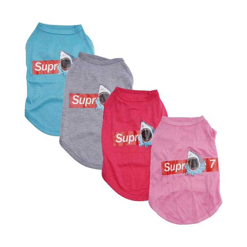 Cartoon Shark Print Pet Vest, 4 Counts/set Breathable Pet Clothes, Summer Cool Pet Clothes for Small Medium Large Dogs & Cats 0