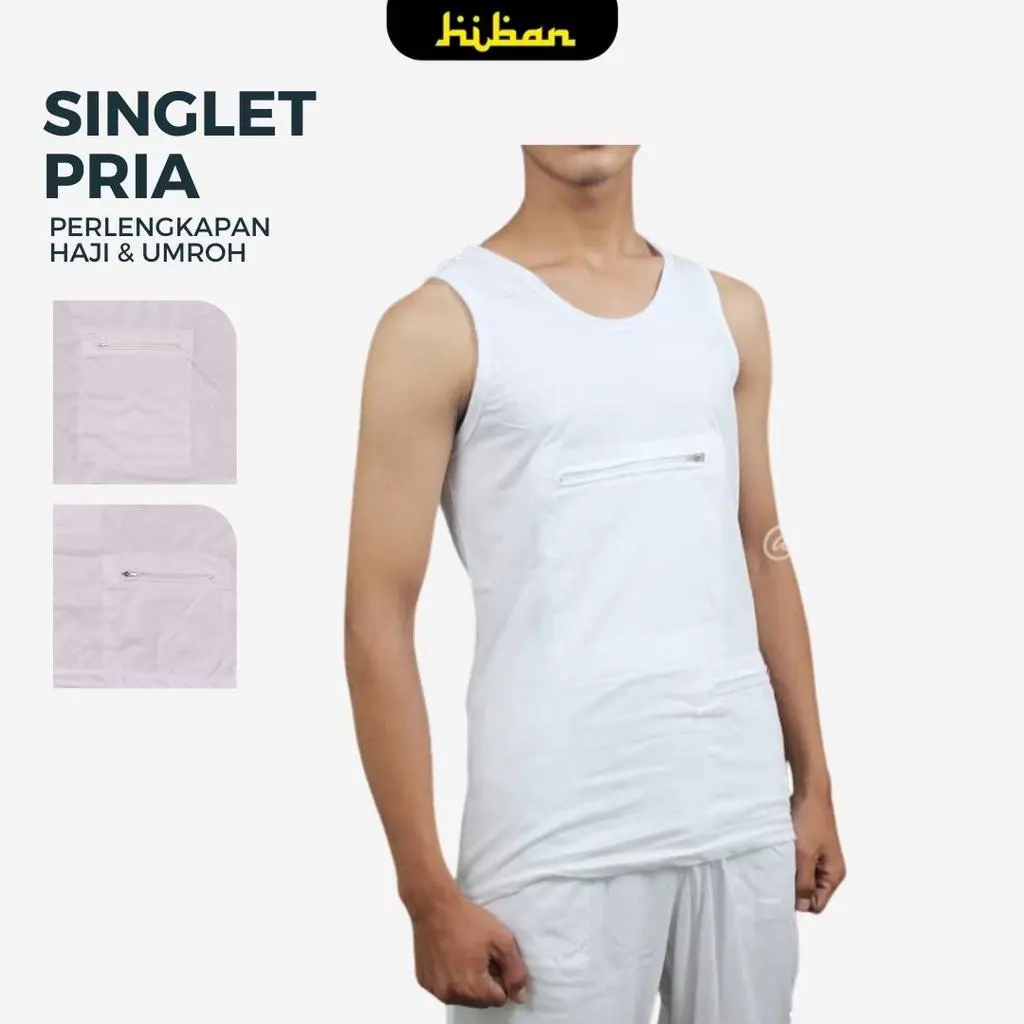 Singlet Pria Dewasa 2 Saku Perlengkapan Haji dan Umroh - Katun Oblong Kaos