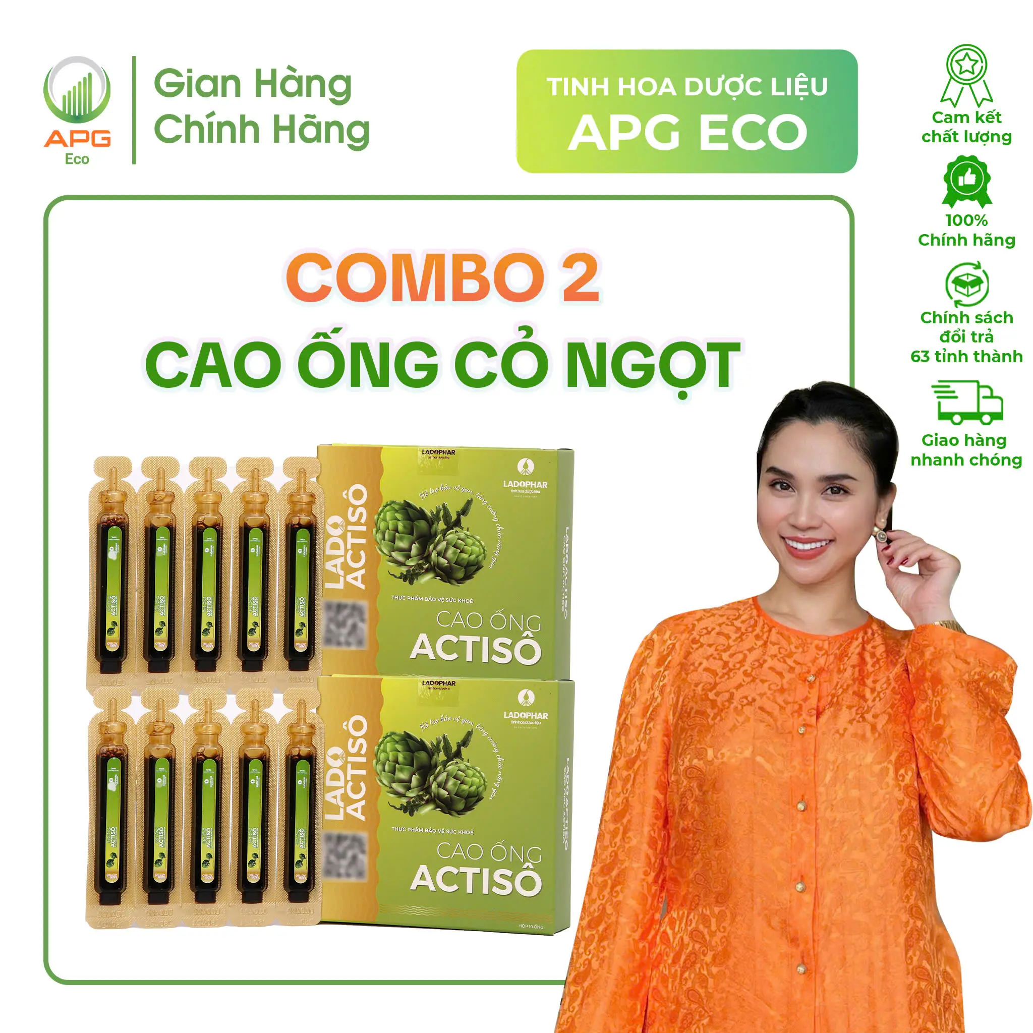Combo 2 Hộp Cao ống Actisô Có Cỏ Ngọt (10 ống x 10ml)